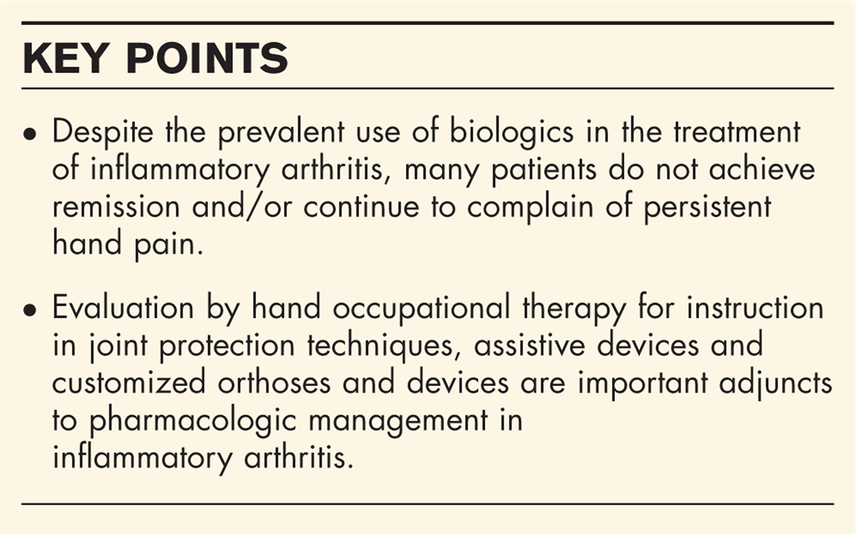 Persistent hand pain despite adequate immunosuppression? The distinct value of occupational therapy in the era of biologics
