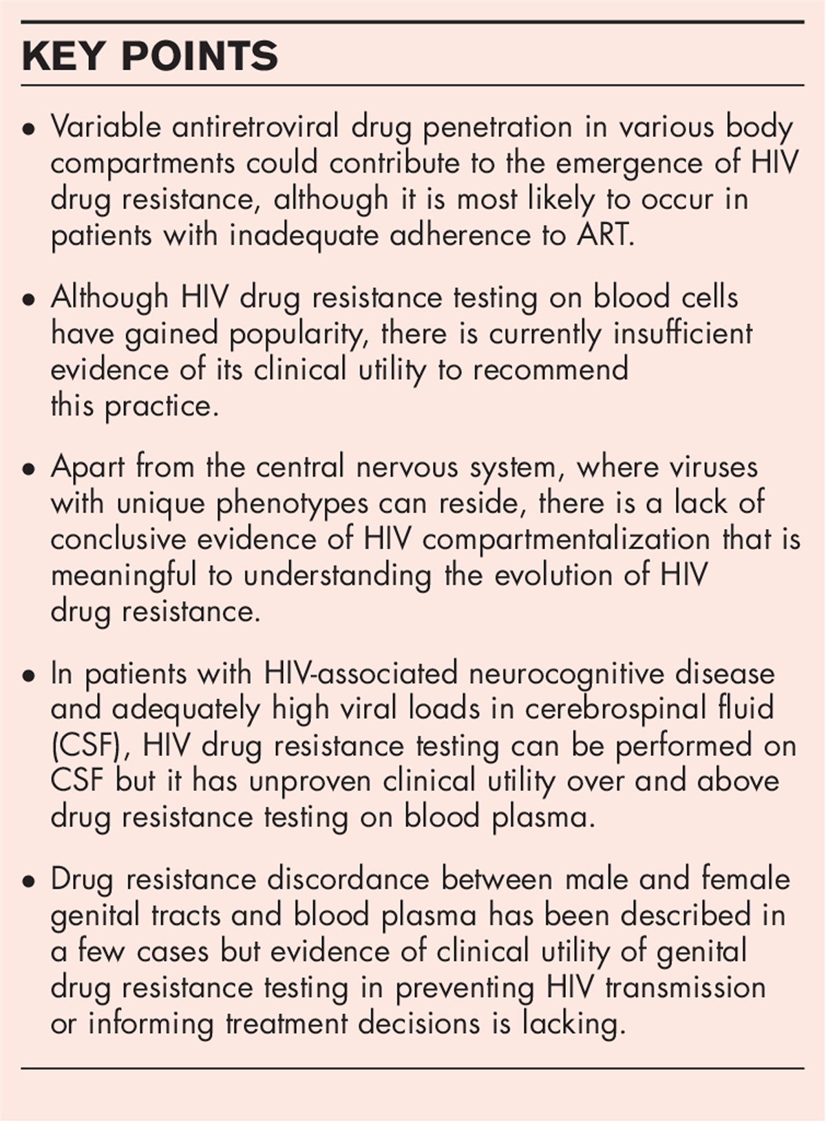 HIV drug resistance in various body compartments