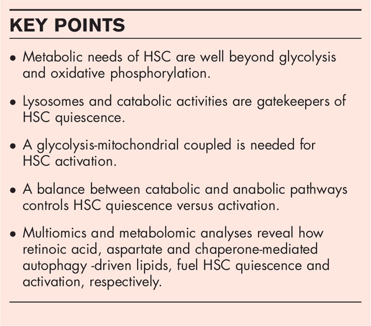 The new metabolic needs of hematopoietic stem cells