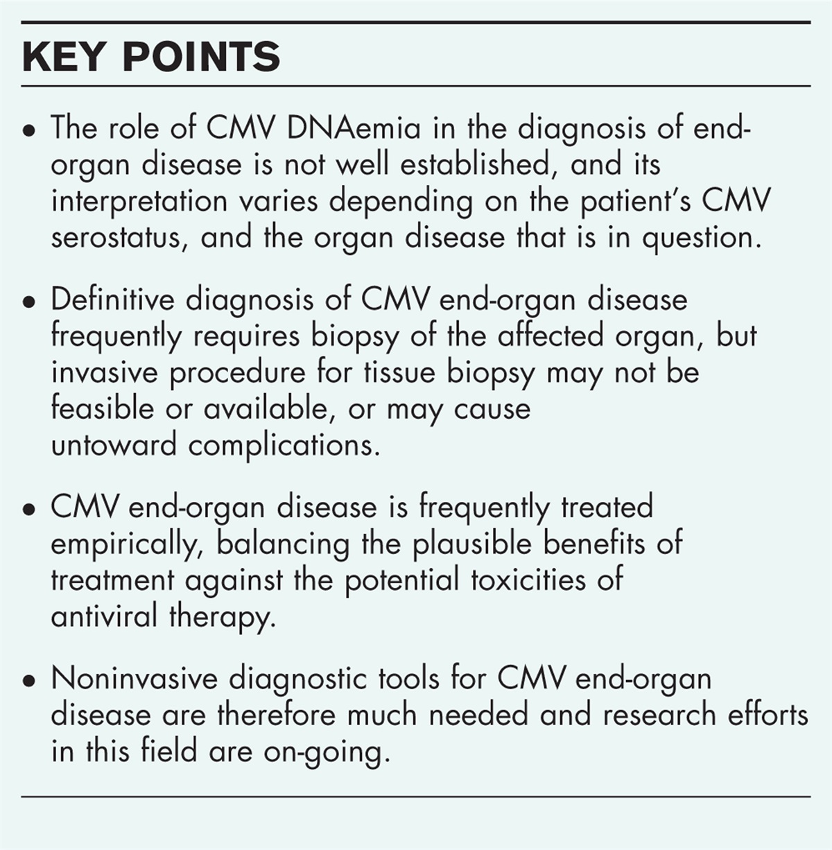 Human cytomegalovirus: a survey of end-organ diseases and diagnostic challenges in solid organ transplant recipients