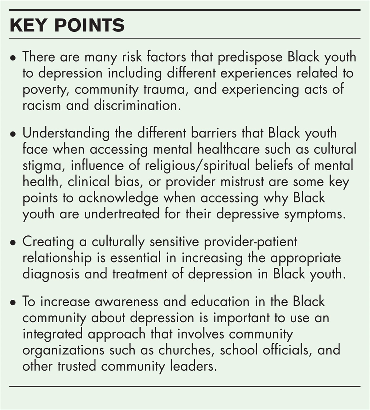 A review on the disparities in the identification and assessment of depression in Black adolescents and young adults. How can clinicians help to close the gap?