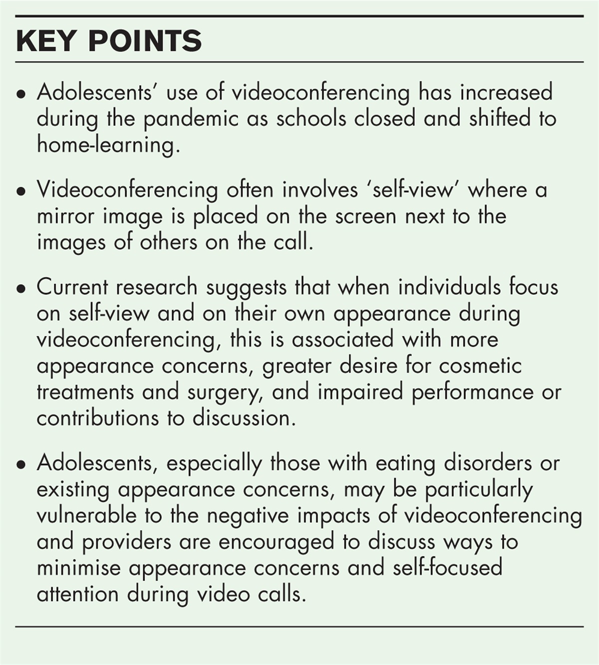 Zoomers: videoconferencing, appearance concerns, and potential effects on adolescents