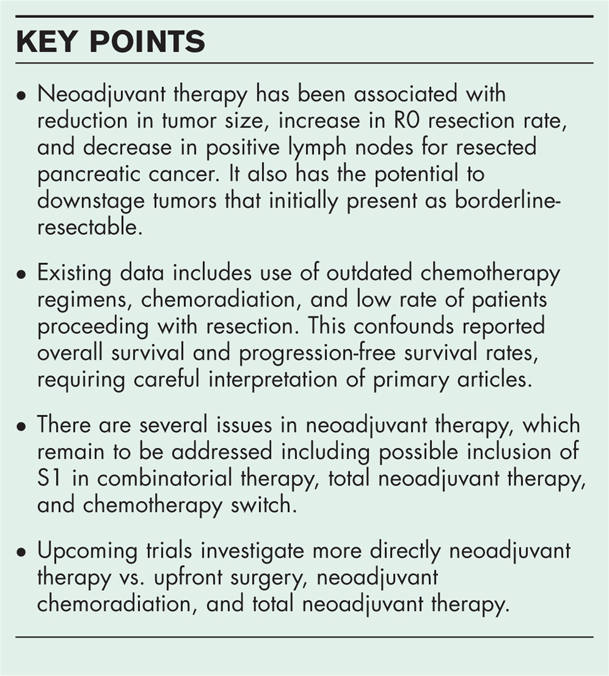 Neoadjuvant therapy in pancreatic cancer: a review and update on recent trials