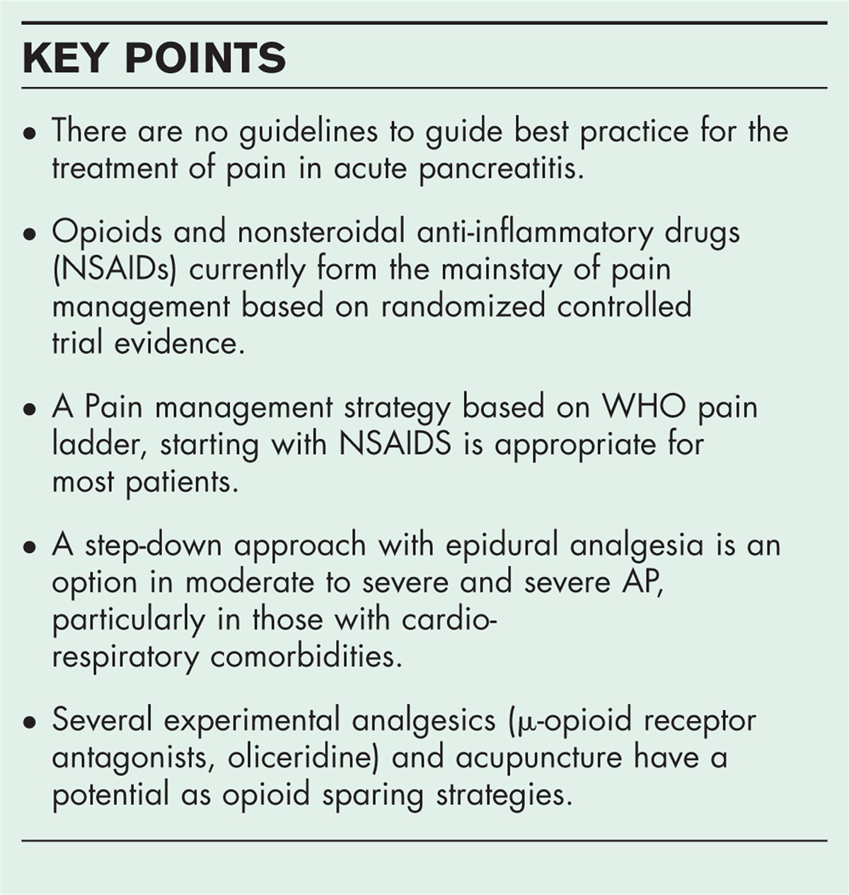 Update on pain management in acute pancreatitis
