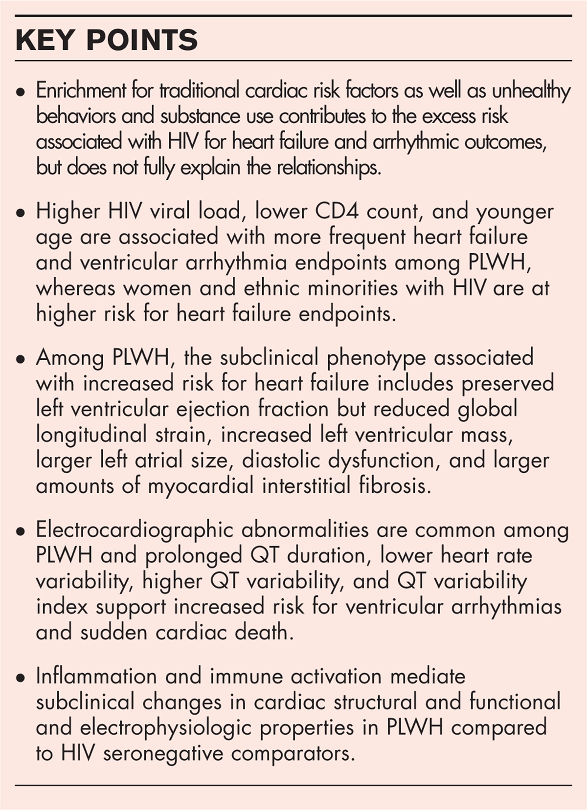 Prevention of heart failure, tachyarrhythmias and sudden cardiac death in HIV