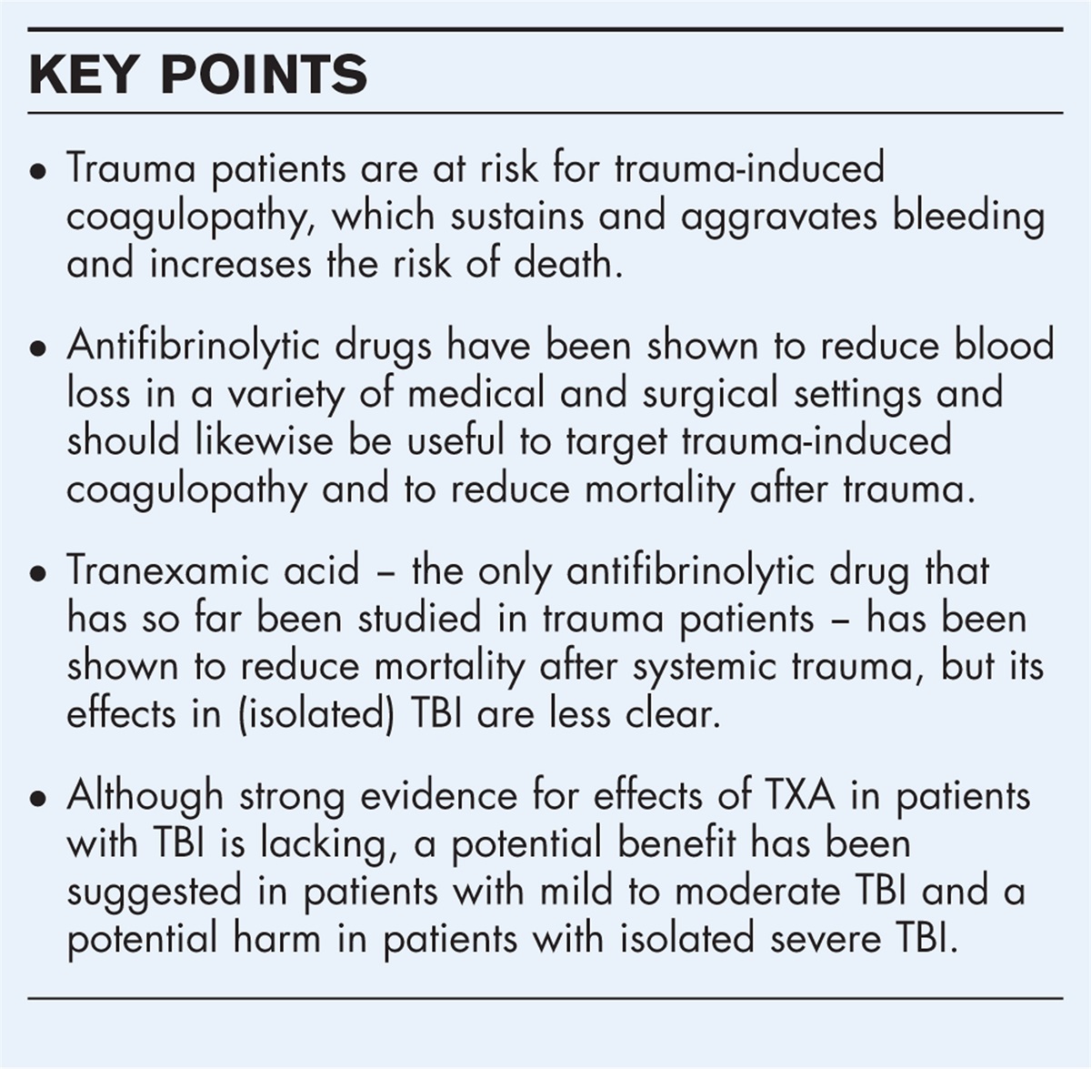 Antifibrinolytics in the treatment of traumatic brain injury