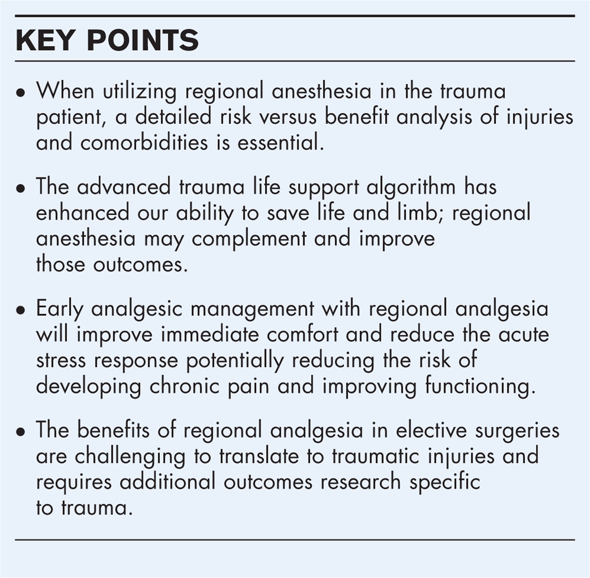 Regional anesthesia and analgesia for trauma: an updated review