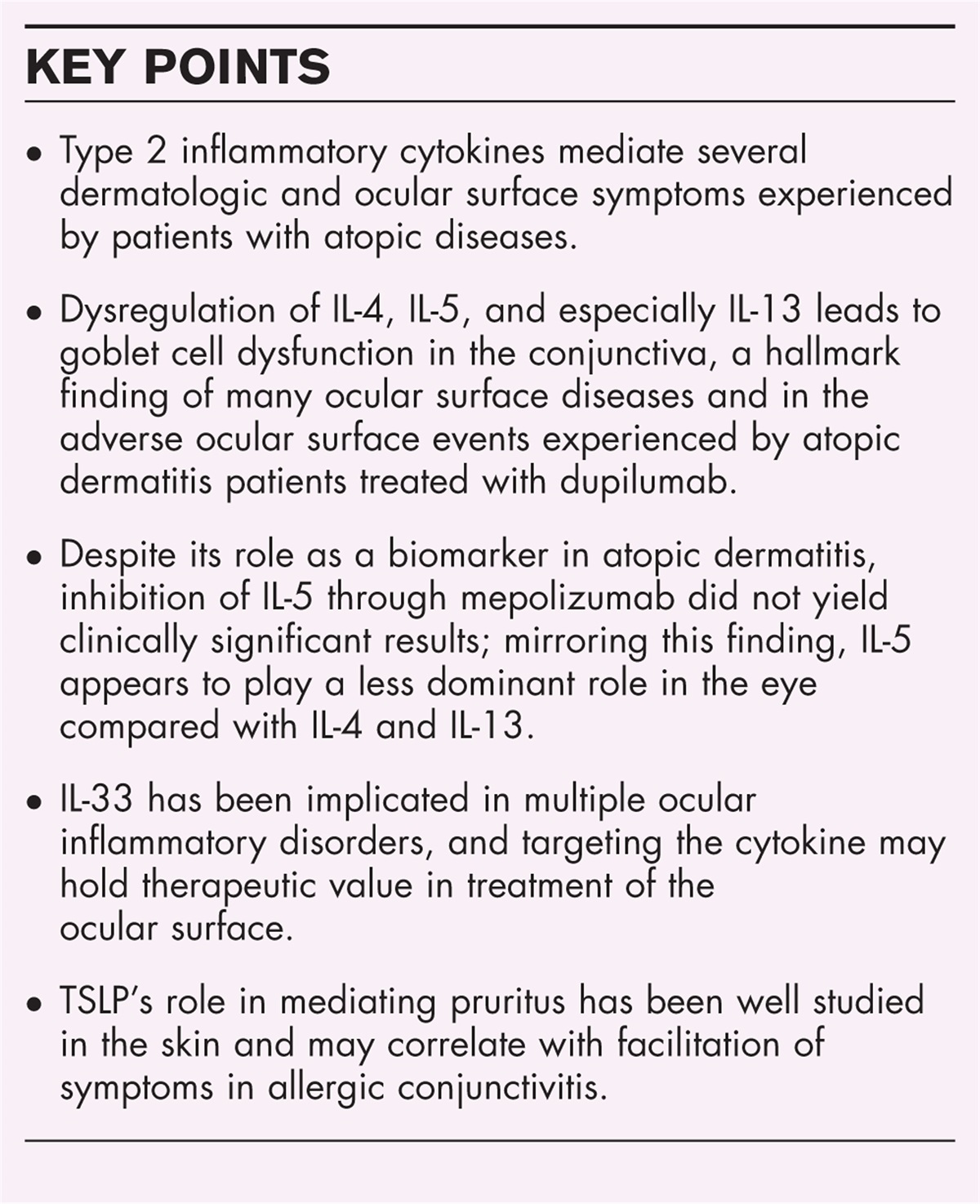 Comparison of cytokine mediators in type 2 inflammatory conditions on the skin and ocular surface