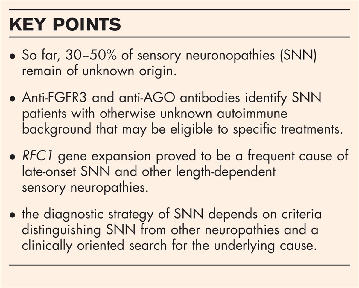 Sensory neuronopathies, diagnostic criteria and causes