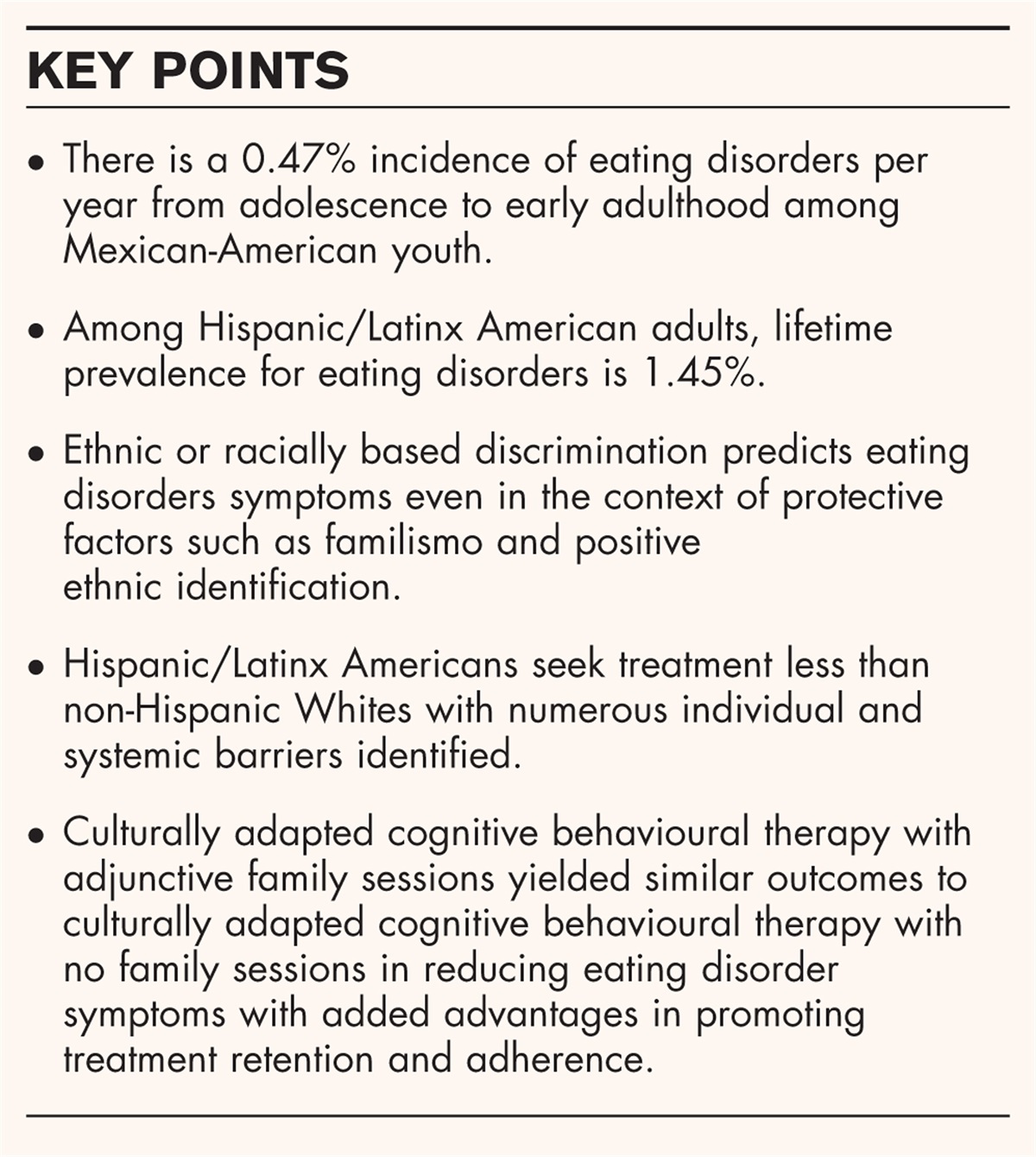 Update on the epidemiology and treatment of eating disorders among Hispanic/Latinx Americans in the United States