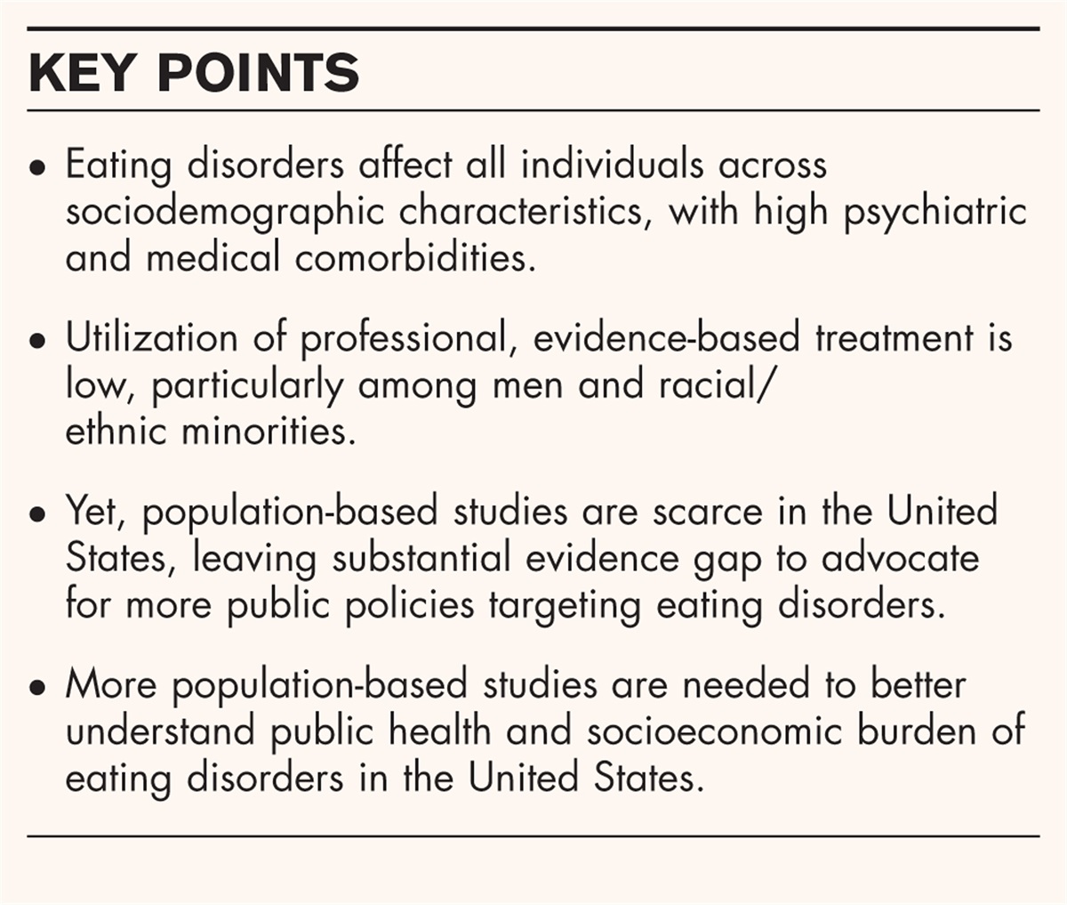Epidemiology of eating disorders among US adults