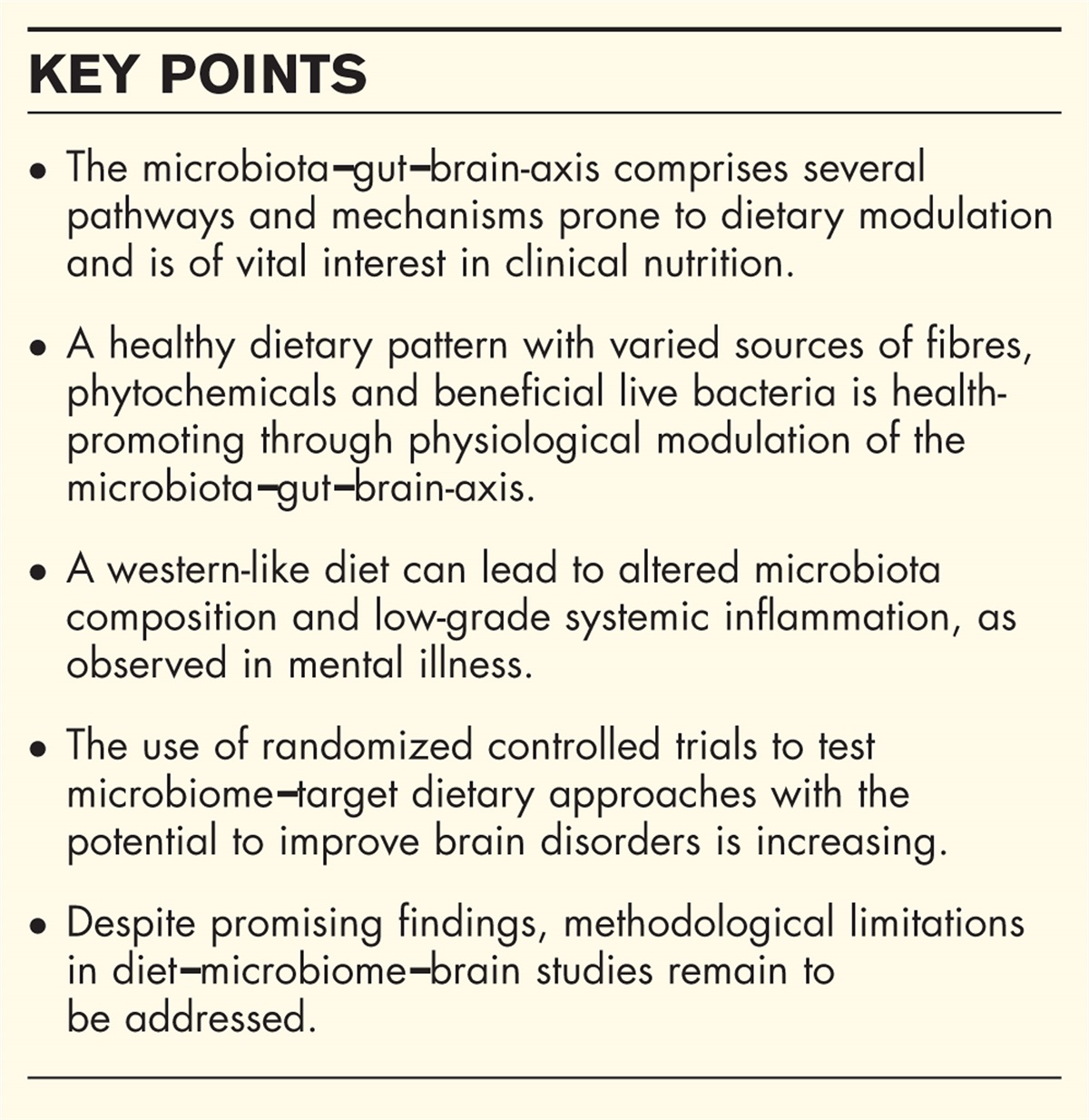 Diet and the microbiota–gut–brain-axis: a primer for clinical nutrition