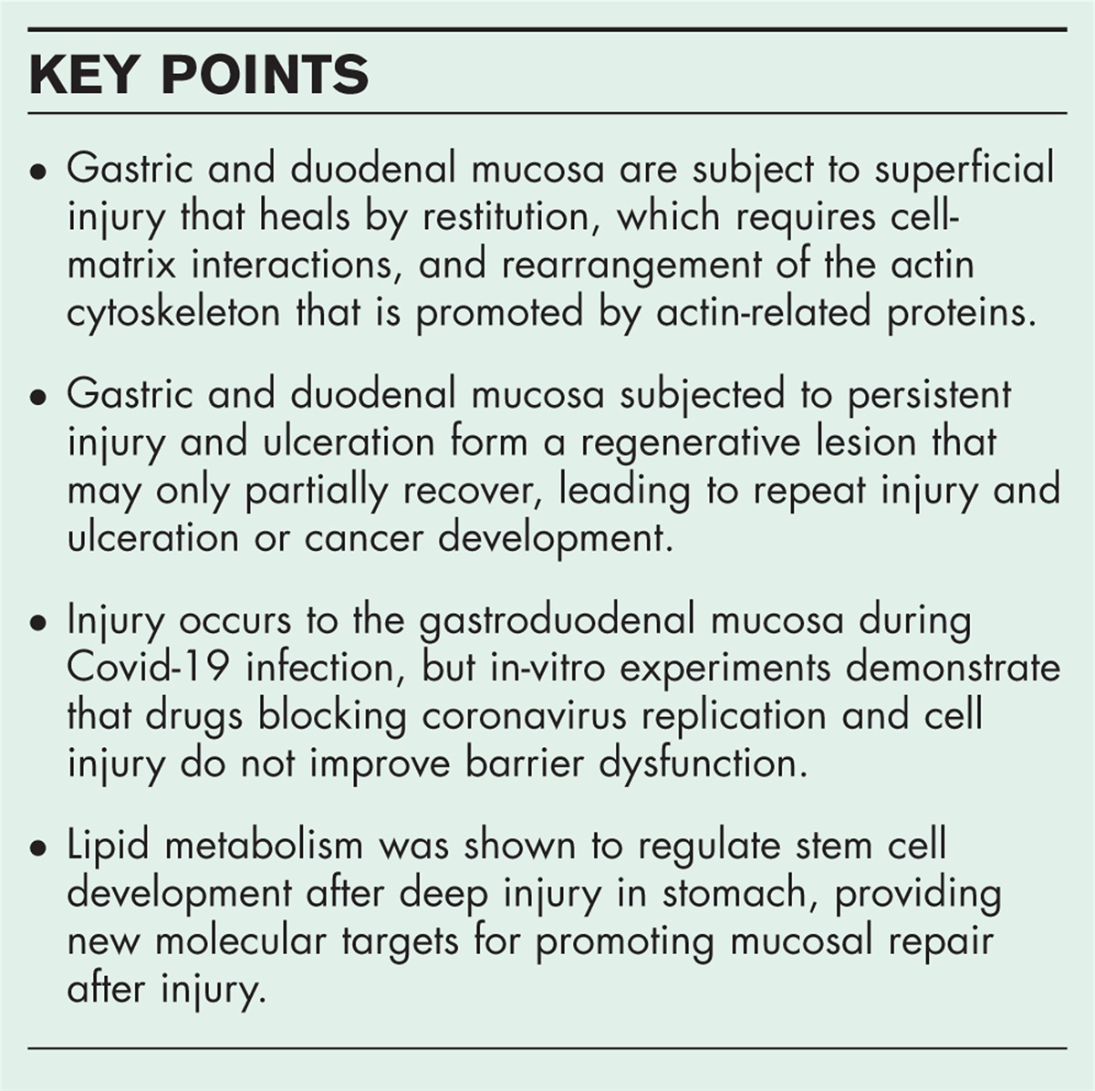 Gastroduodenal injury and repair: novel targets for therapeutic intervention