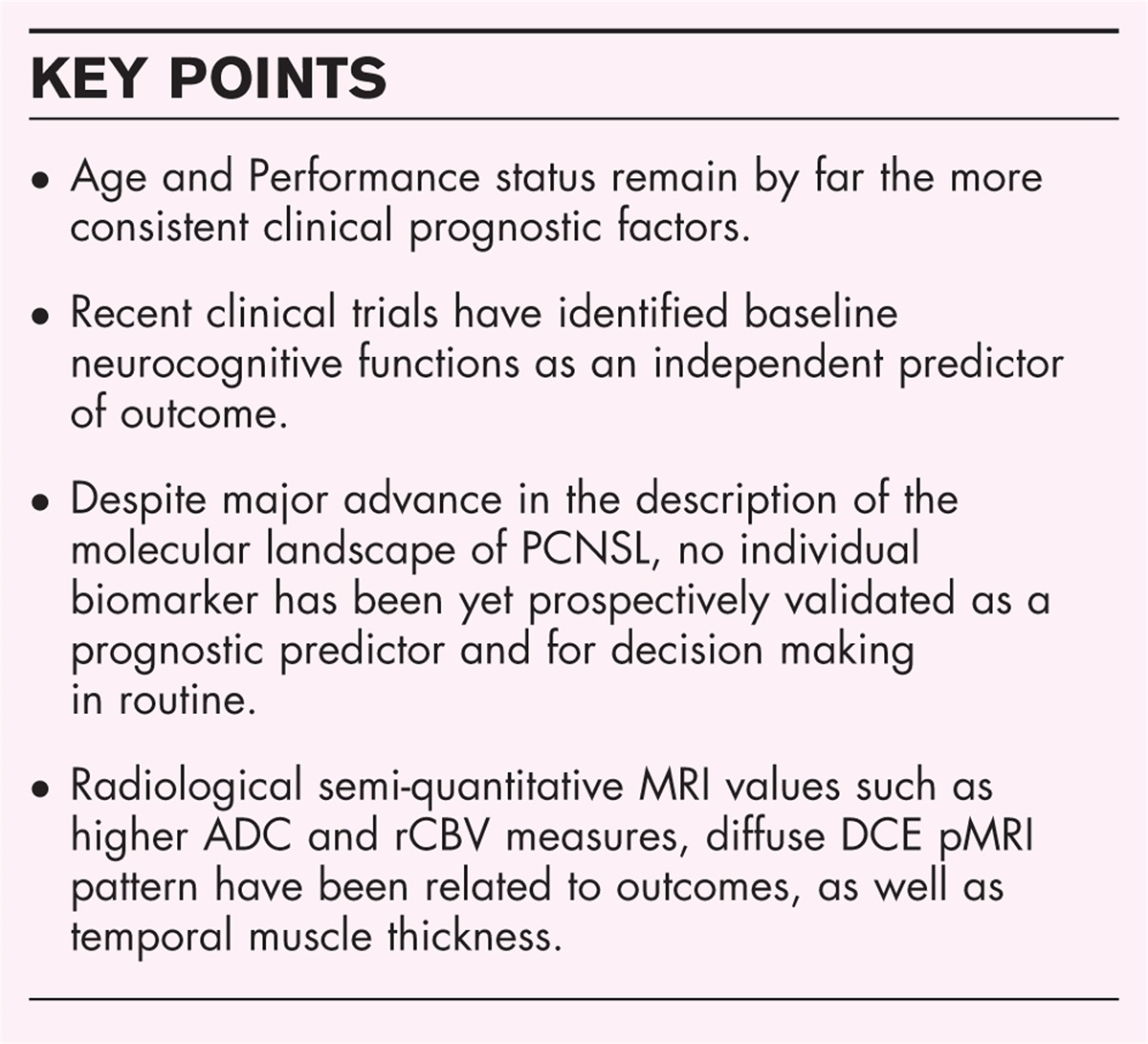 Prognostic factors in primary central nervous system lymphoma