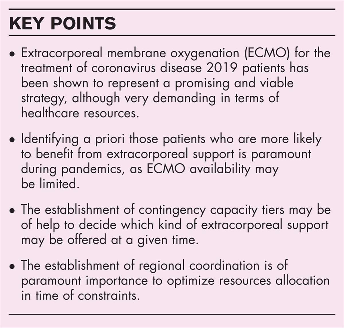 Selection criteria and triage in extracorporeal membrane oxygenation during coronavirus disease 2019