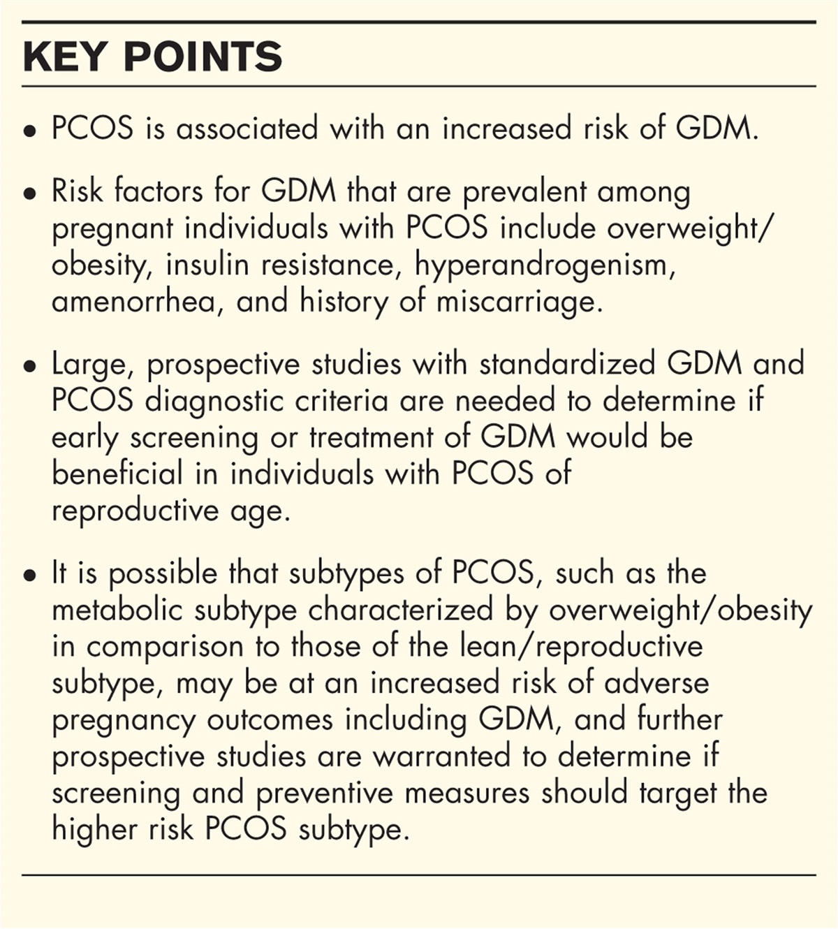 Gestational diabetes and other adverse pregnancy outcomes in polycystic ovary syndrome
