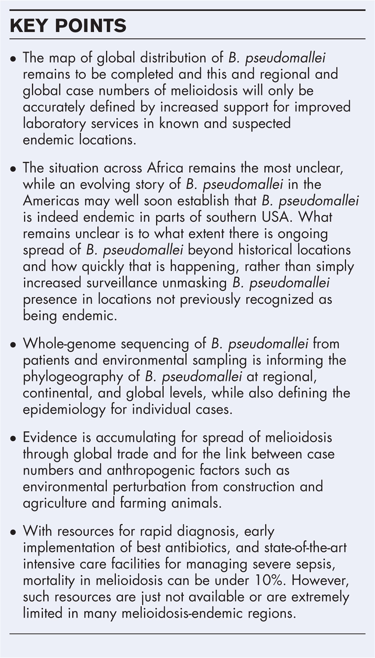 Melioidosis and Burkholderia pseudomallei: progress in epidemiology, diagnosis, treatment and vaccination