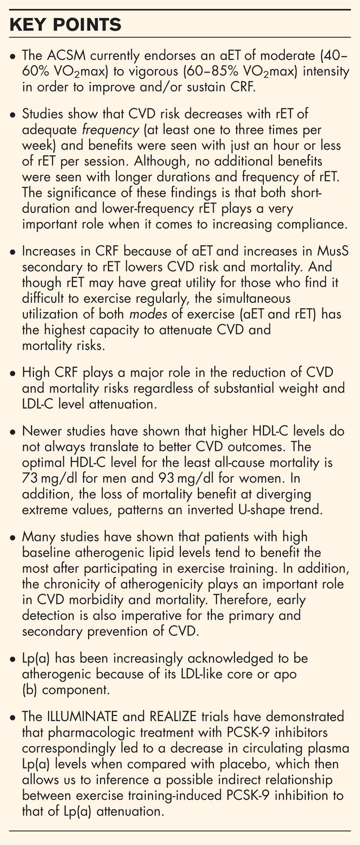 Clinical associations between exercise and lipoproteins