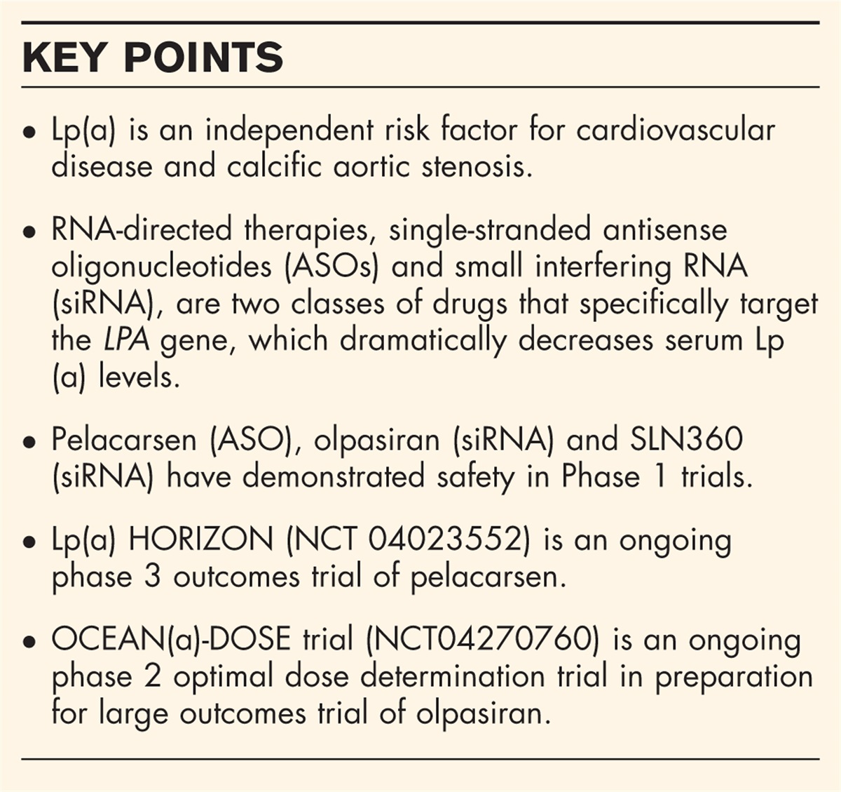 Recent lipoprotein(a) trials