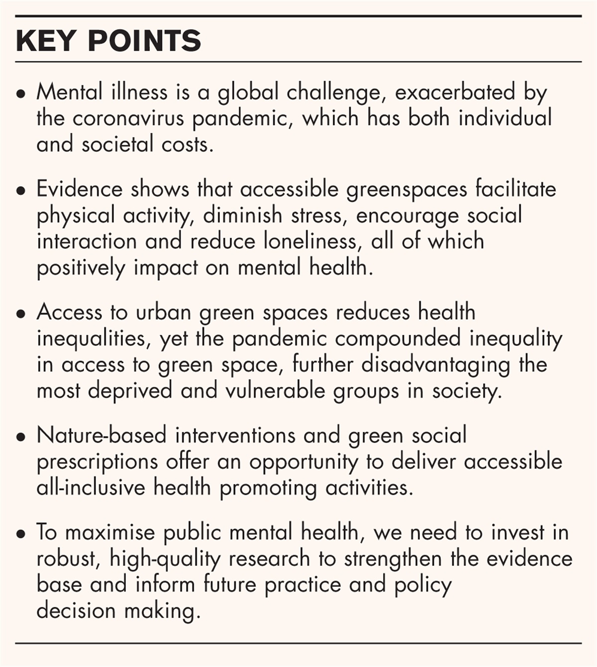 Green spaces for mental disorders