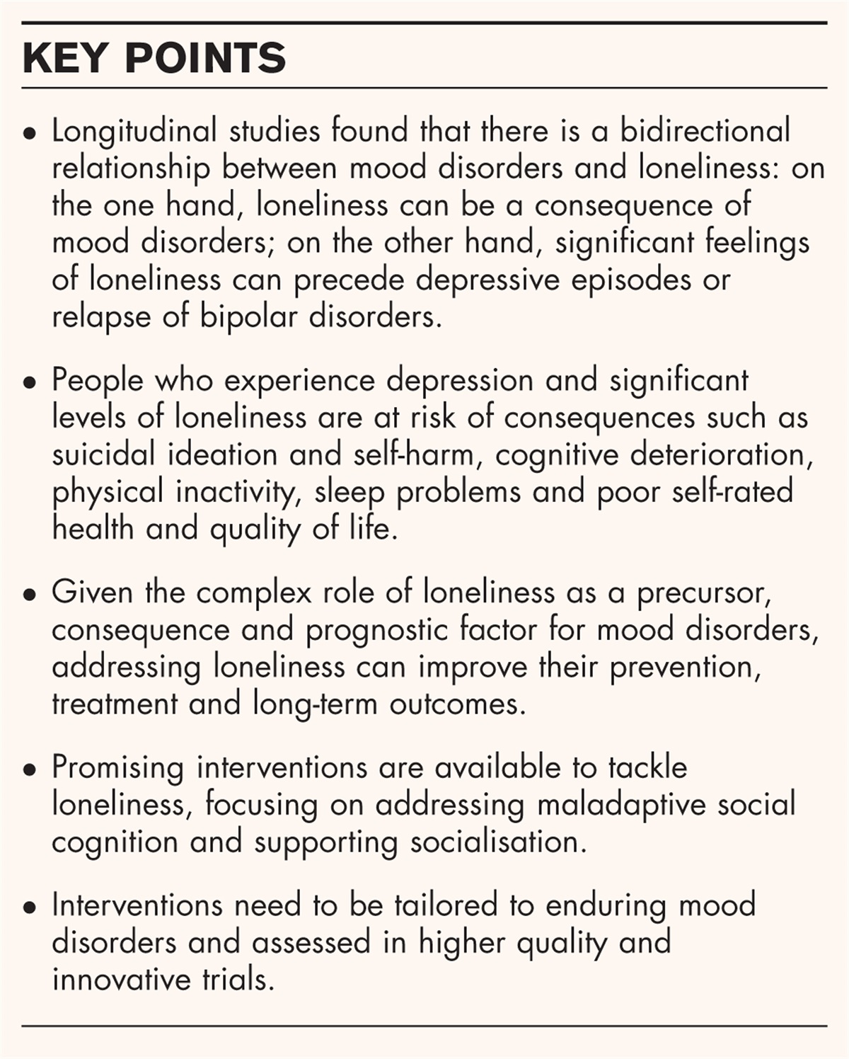 Loneliness and mood disorders: consequence, cause and/or unholy alliance?