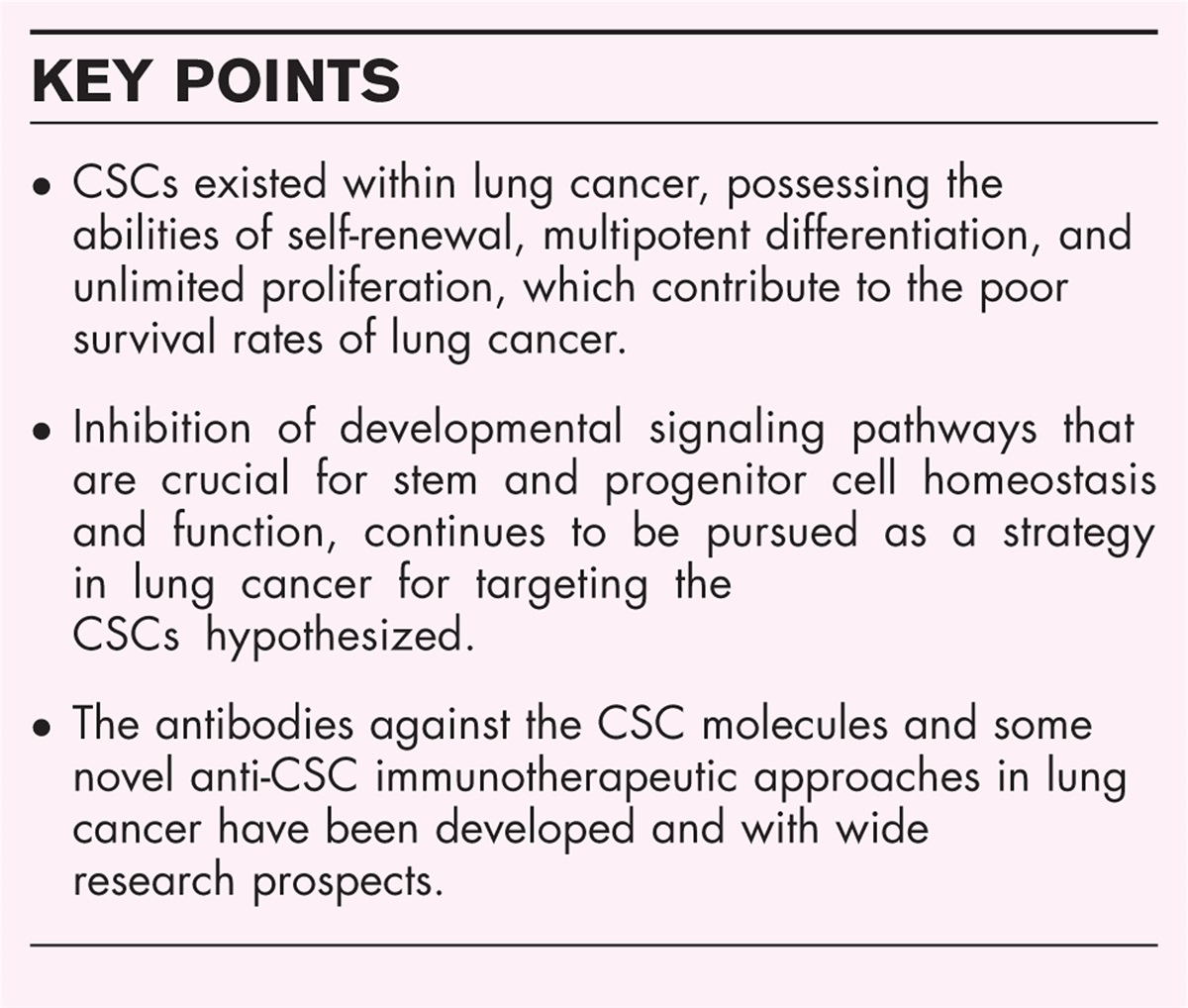 Targeting cancer stem cell pathways for lung cancer therapy