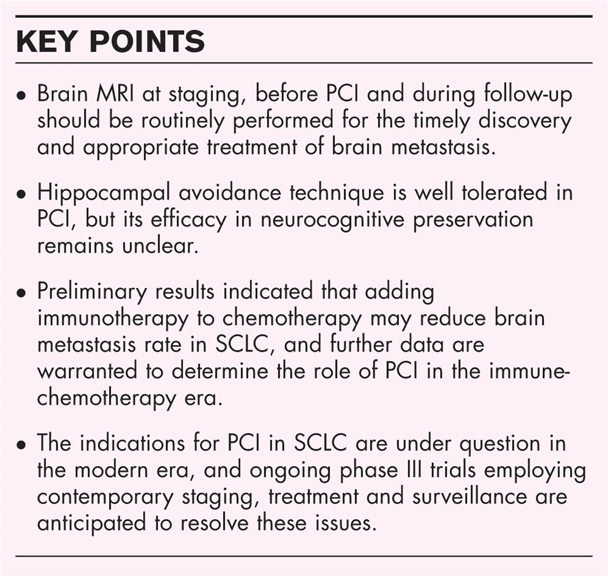 Prophylactic cranial irradiation in small cell lung cancer: an update