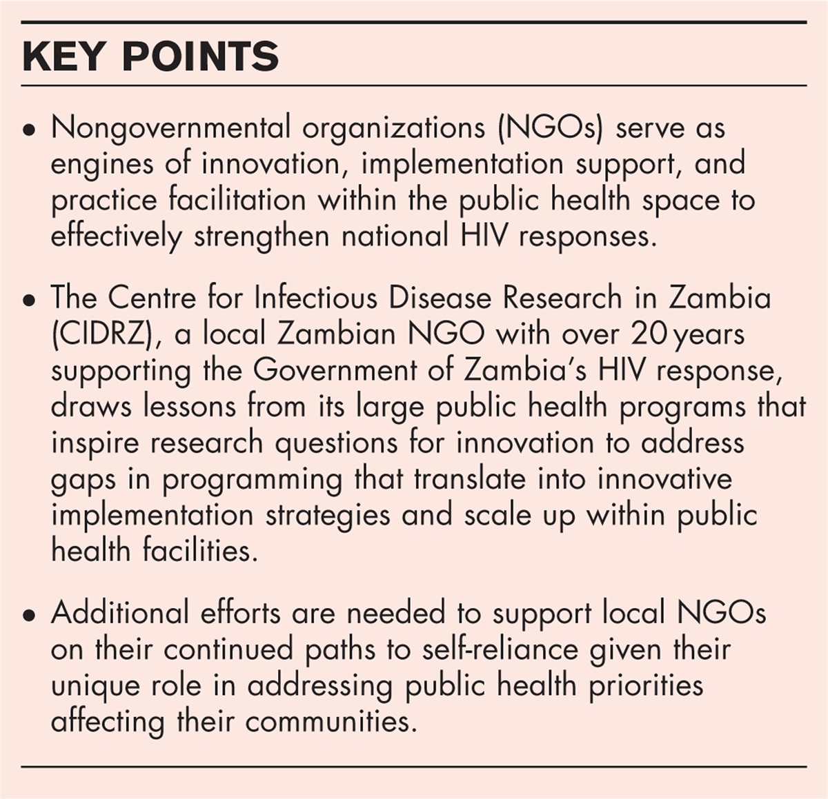 Nongovernmental organizations supporting the HIV service delivery response in Africa – an engine for innovation