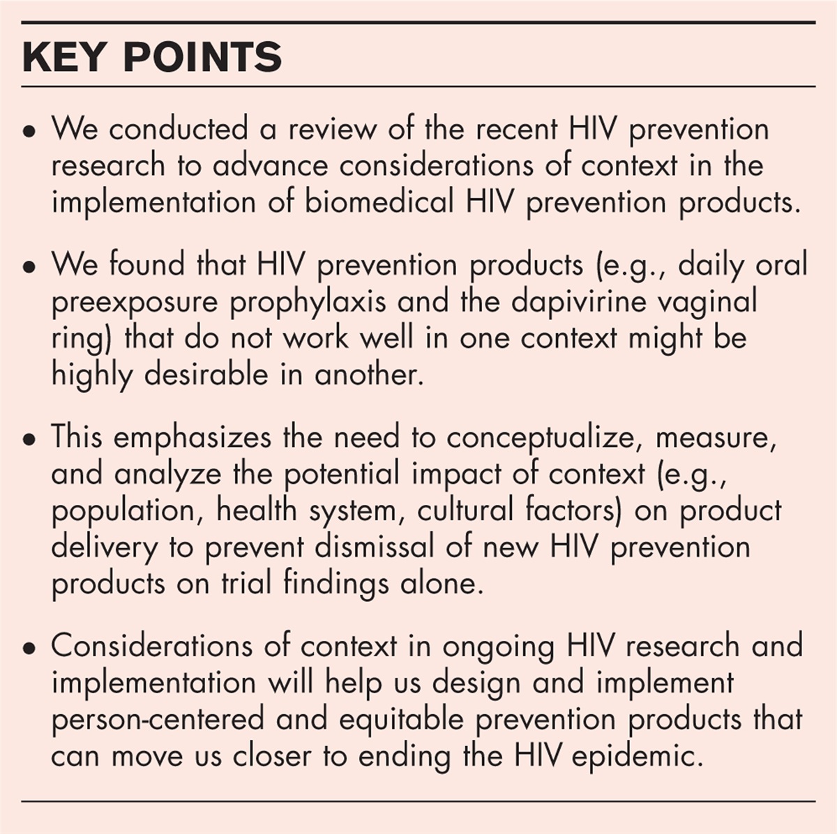 Advancing considerations of context in the evaluation and implementation of evidence-based biomedical HIV prevention interventions: a review of recent research