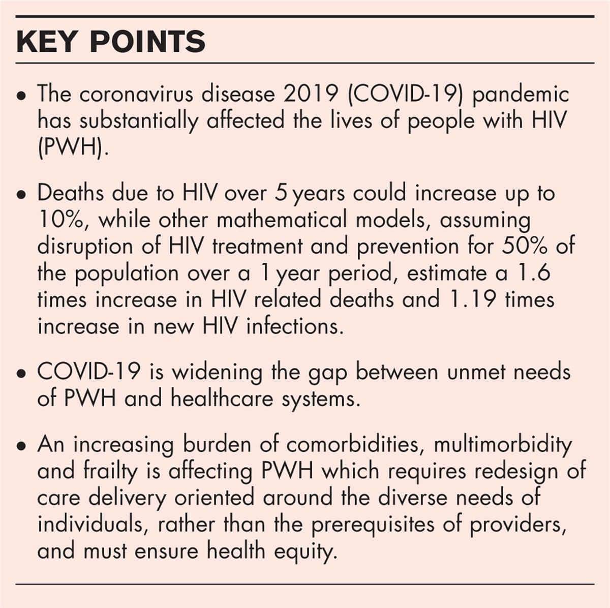 Impact of coronavirus disease 2019 on co-morbidities in HIV
