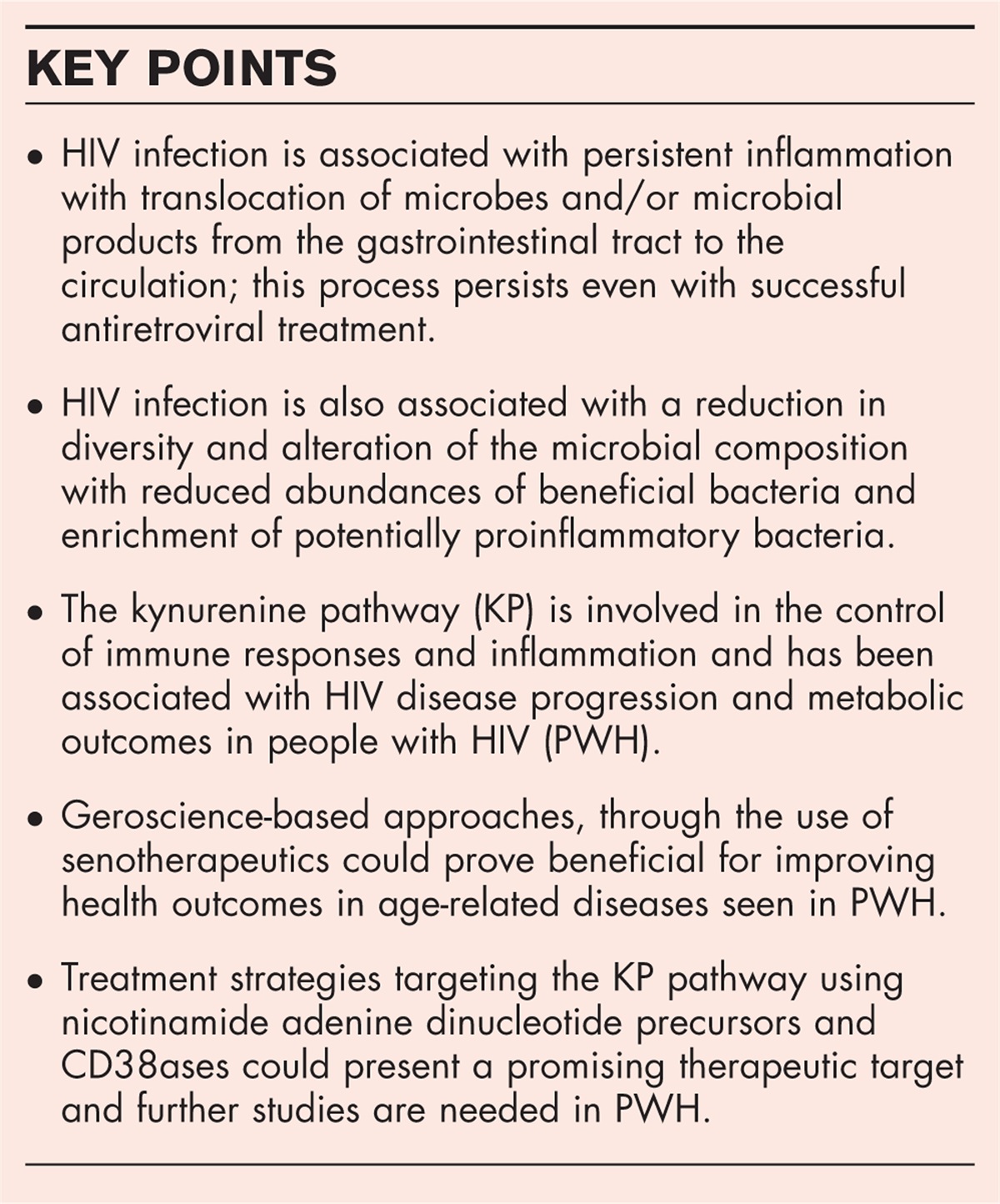 HIV and comorbidities – the importance of gut inflammation and the kynurenine pathway