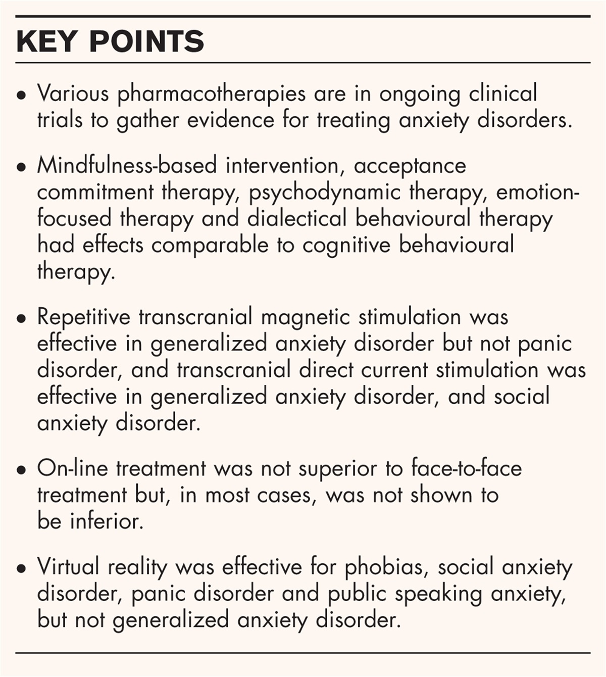 Update on treatments for anxiety-related disorders
