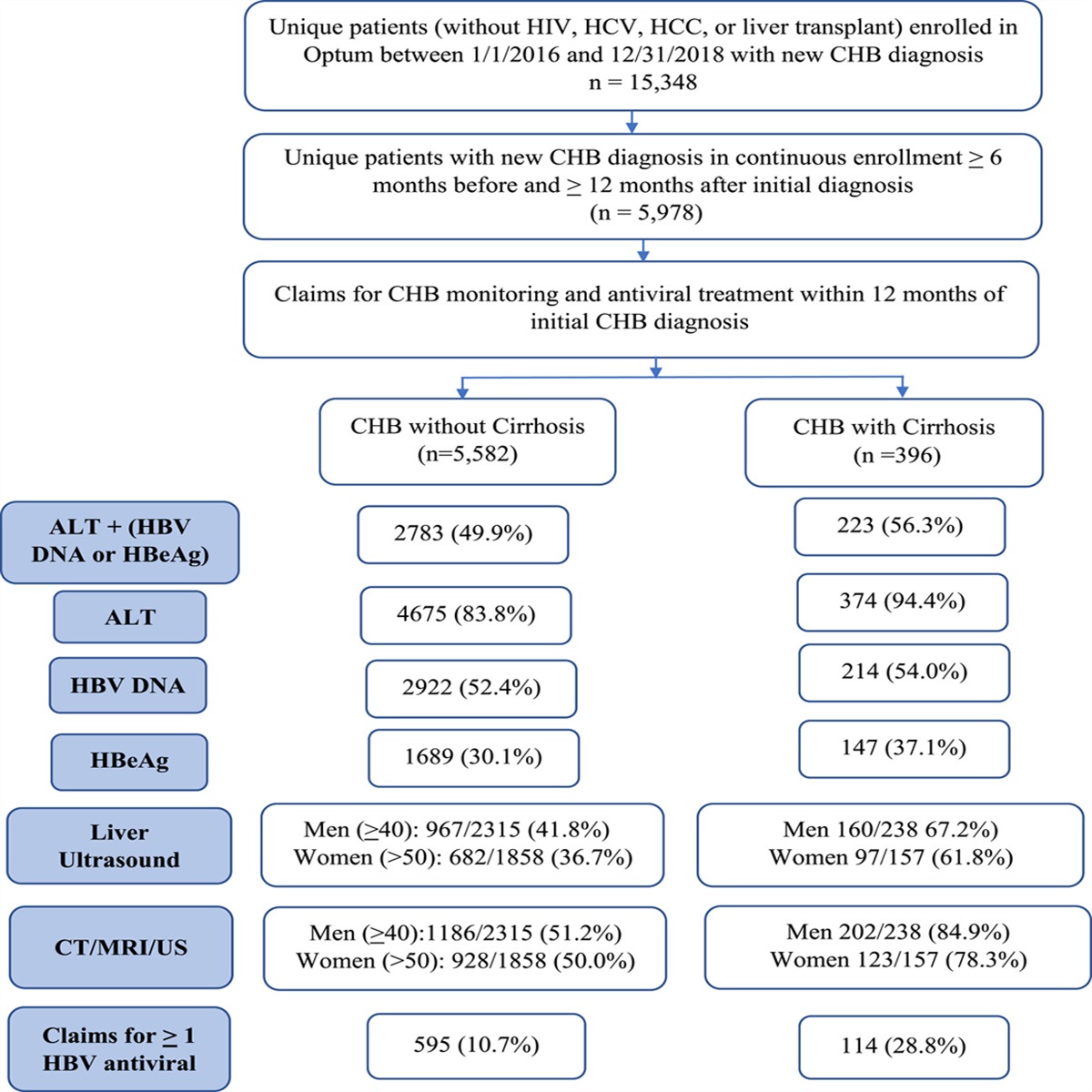 Gaps and Disparities in Chronic Hepatitis B Monitoring and Treatment in the United States, 2016-2019