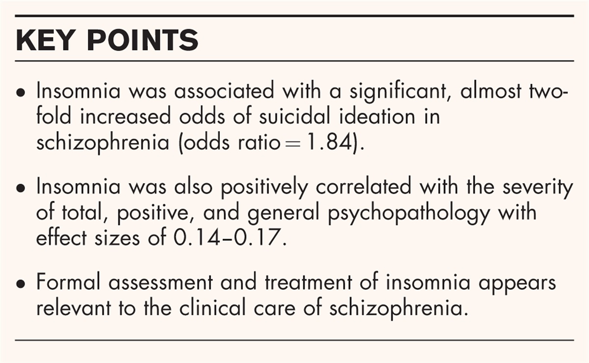 Meta-analysis of insomnia, suicide, and psychopathology in schizophrenia