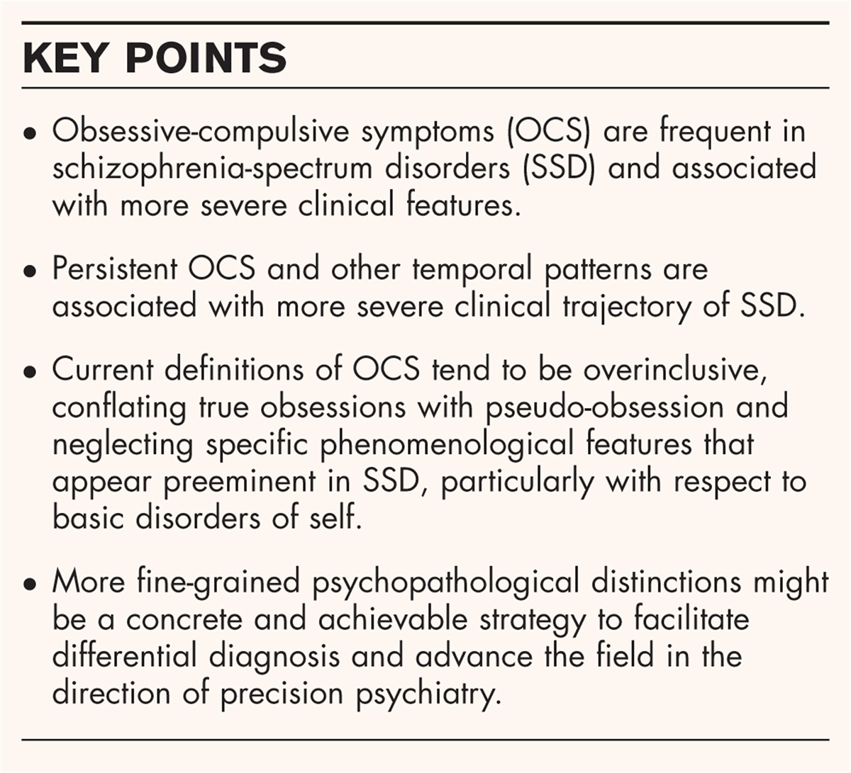 Obsessive-compulsive symptoms in the schizophrenia-spectrum: current developments in psychopathology research