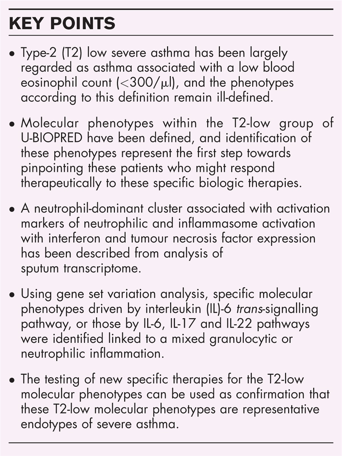 Type-2-low severe asthma endotypes for new treatments: the new asthma frontier