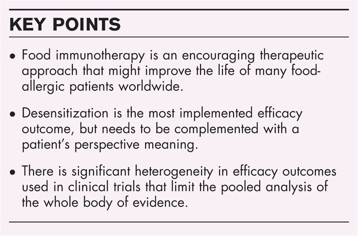 Clinical outcomes of efficacy in food allergen immunotherapy trials