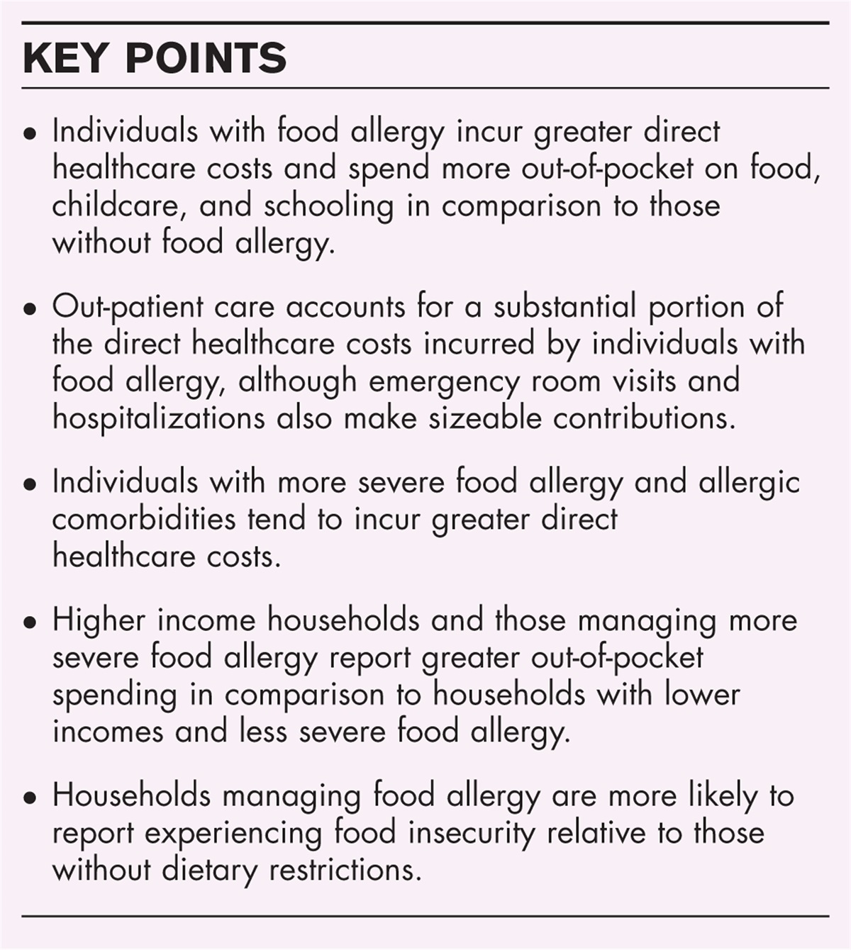 A review of food allergy-related costs with consideration to clinical and demographic factors
