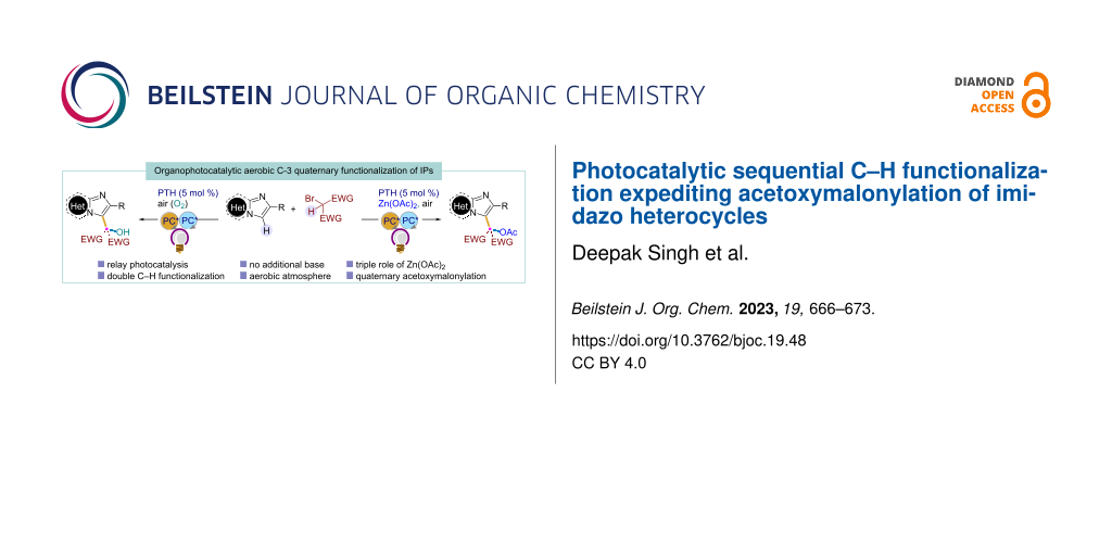 Photocatalytic sequential C–H functionalization expediting acetoxymalonylation of imidazo heterocycles
