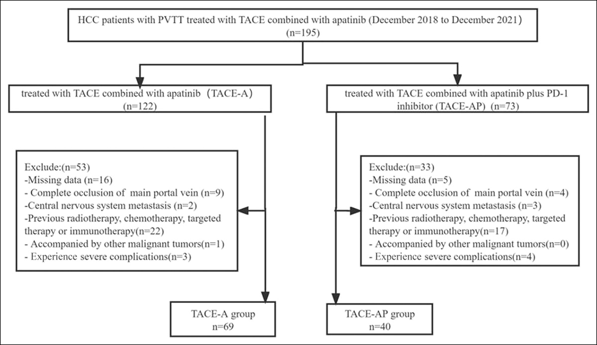 Transarterial Chemoembolization Combined With Apatinib Plus PD-1 Inhibitors for Hepatocellular Carcinoma With Portal Vein Tumor Thrombus: A Multicenter Retrospective Study