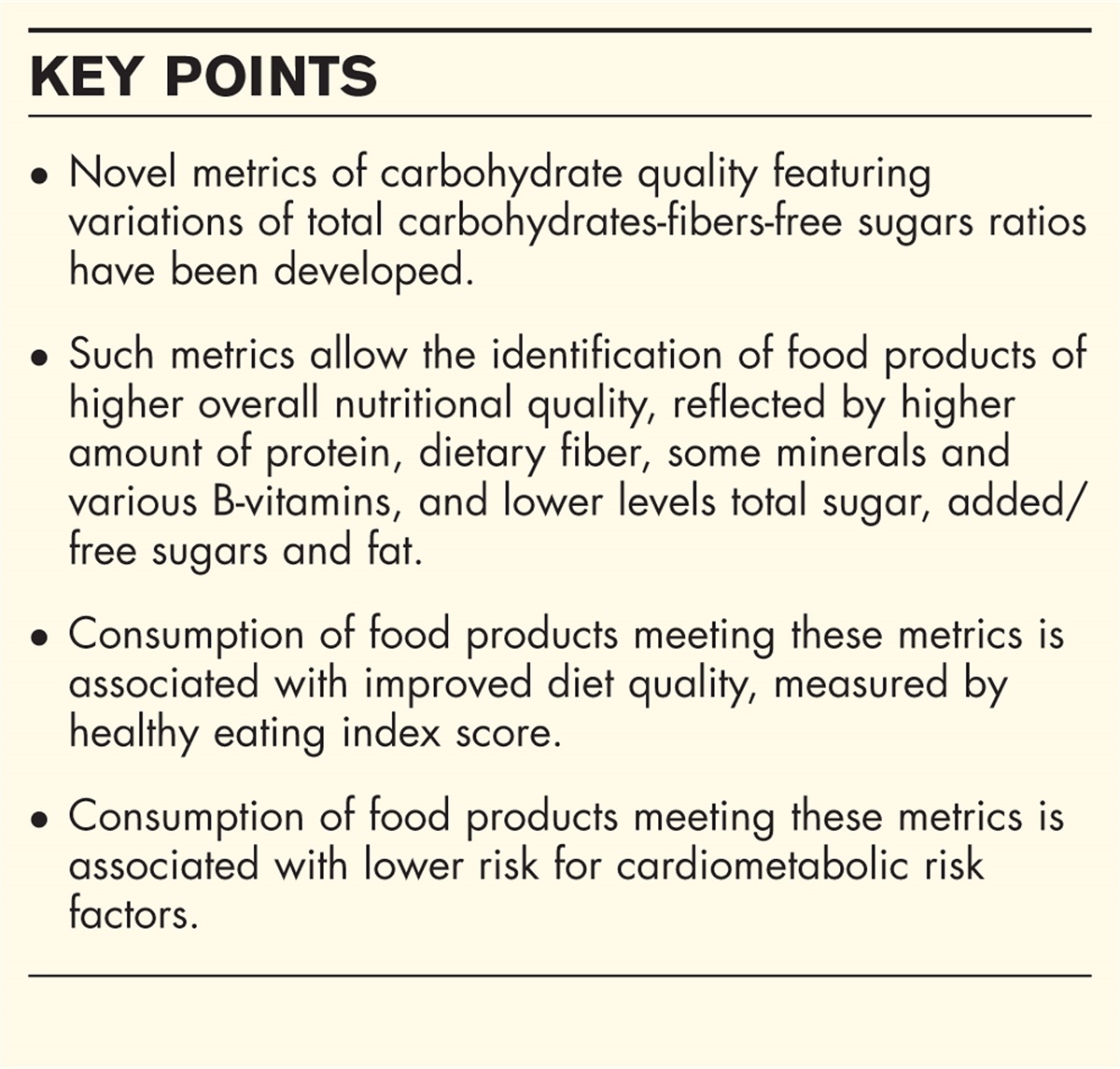 New metrics of dietary carbohydrate quality