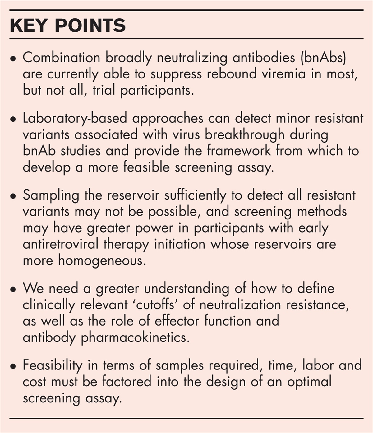 Development of screening assays for use of broadly neutralizing antibodies in people with HIV