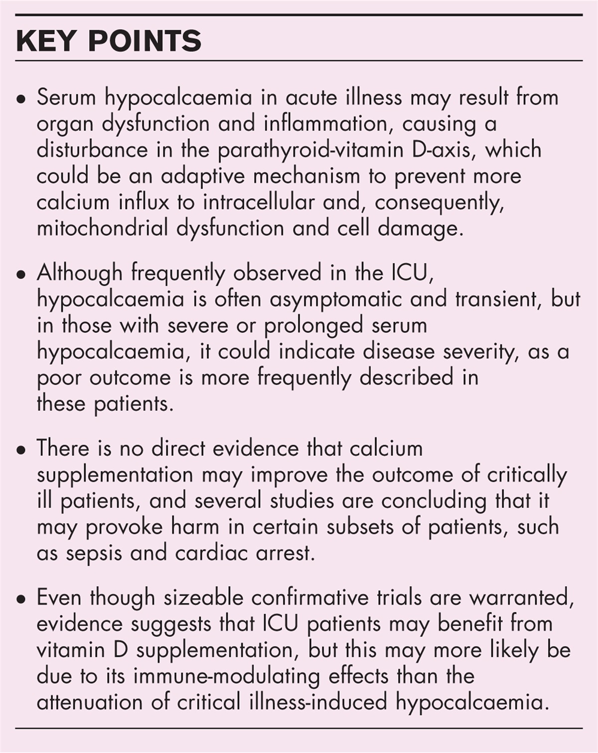 Management of hypocalcaemia in the critically ill