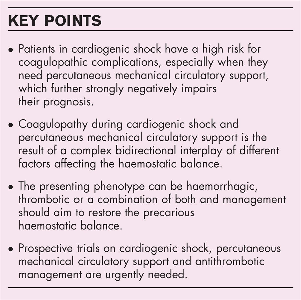 Haematological challenges in cardiogenic shock