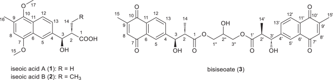 Iseoic acids and bisiseoate: three new naphthohydroquinone/naphthoquinone-class metabolites from a coral-derived Streptomyces