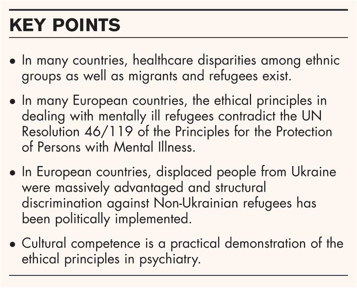 Ethical dilemmas of mental healthcare for migrants and refugees