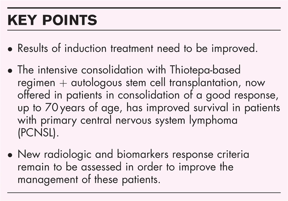 First line treatments in primary central nervous system lymphomas in young patients