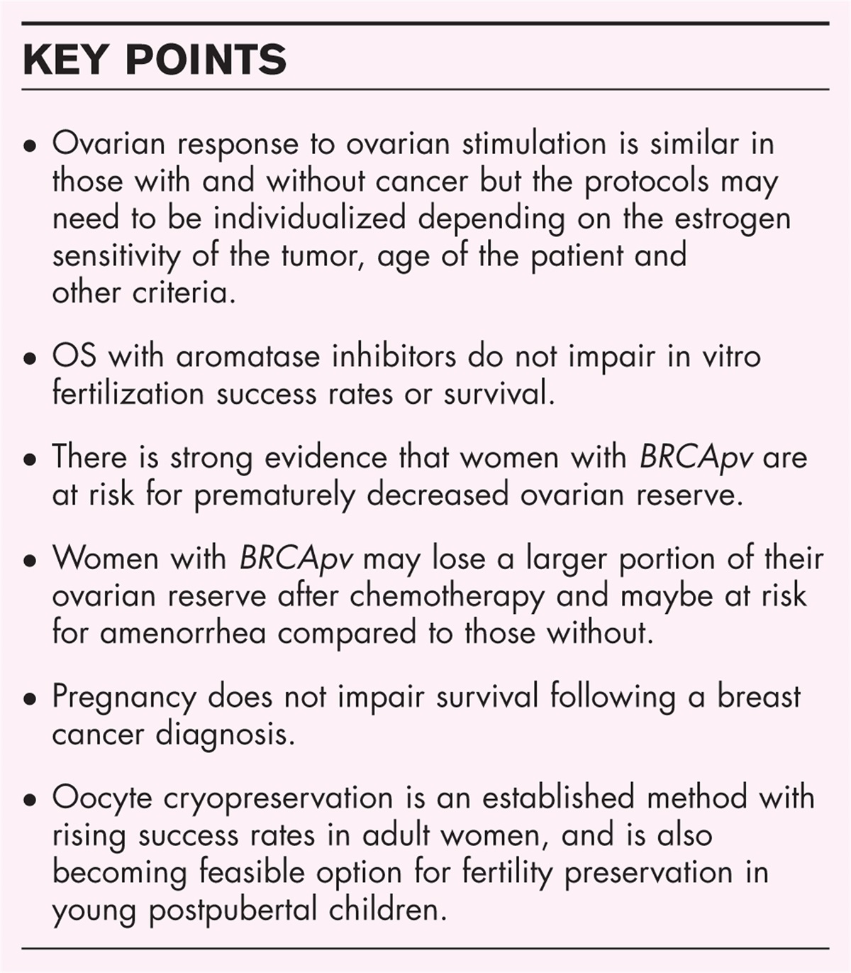 Ovarian stimulation and oocyte cryopreservation in females with cancer