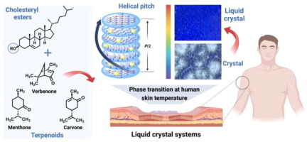 Thermoresponsive cholesteric liquid-crystal systems doped with terpenoids as drug delivery systems for skin applications