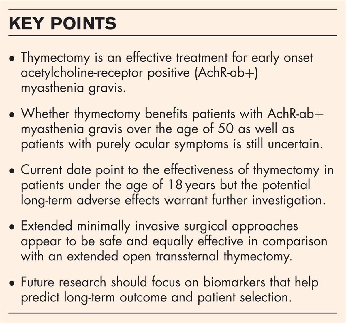 Thymectomy in myasthenia gravis